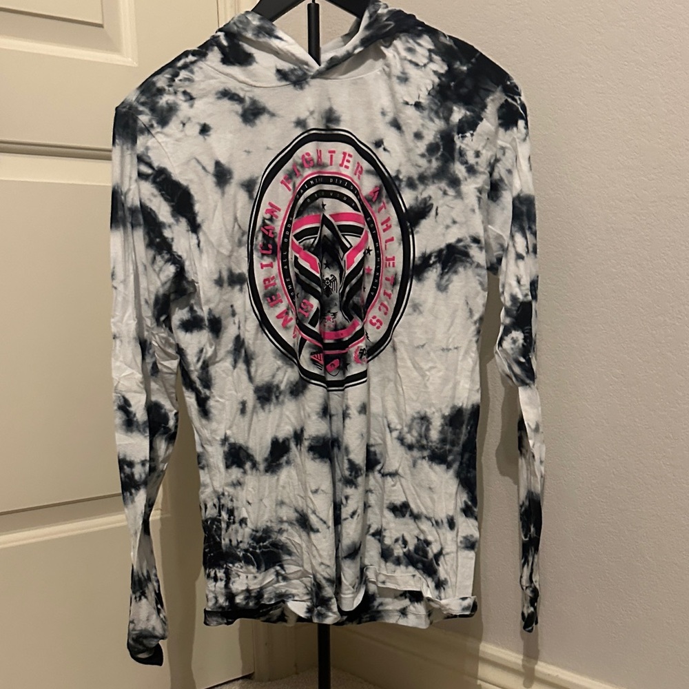American Fighter Black and White Tie-Dye Kids Hoodie